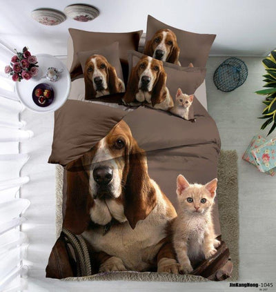 Completo Copripiumino Matrimoniale dis. Dog&Cat  Coll. Nature